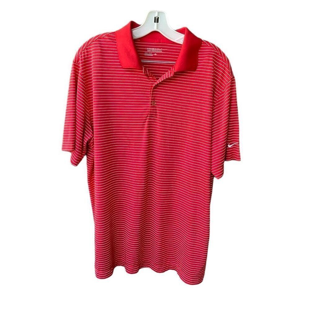 Nike Golf size L red & whit striped Dri-fit shirt.